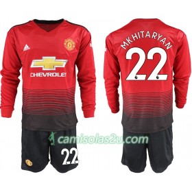 Camisolas de Futebol Manchester United MKHITARYAN 22 Criança Equipamento Principal 2018/19 Manga Comprida